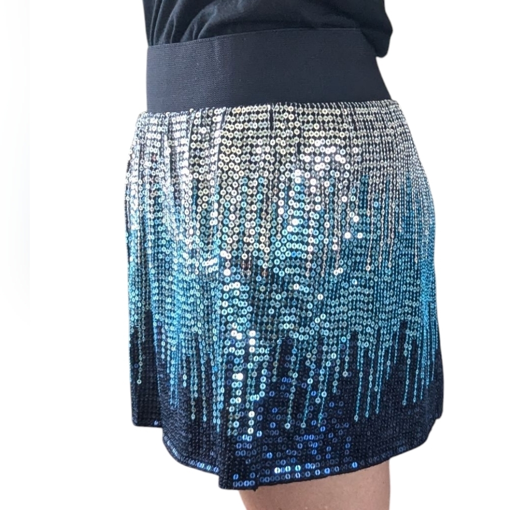 Free People Ombre Sequin Mini Skirt Blue Silver Party M - Picture 3 of 12